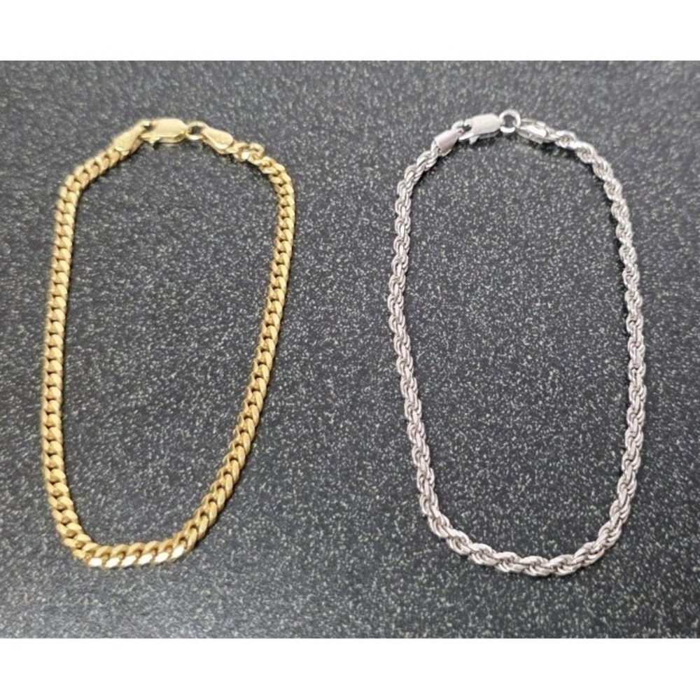 2pc Jaxxon Italy 925 Sterling Silver Gold Plated Rope Bracelet 2.5mm 8" W/ Pouch